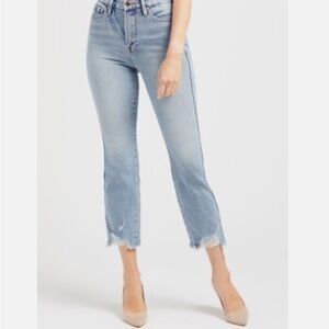 Good American Good Curve Straight Fray Hem Jeans in Blue313